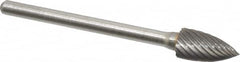 Atrax - 1/4" Cut Diam, 1/8" Shank Diam, Tree Head Single Cut Burr - Carbide, Point End, 1/2" LOC, 1-3/4" OAL - Americas Industrial Supply