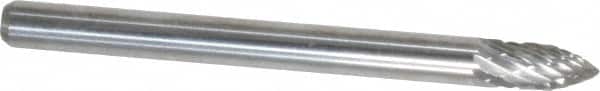 Atrax - 1/8" Cut Diam, 1/8" Shank Diam, Tree Head Double Cut Burr - Carbide, Point End, 1/4" LOC, 1-1/2" OAL - Americas Industrial Supply