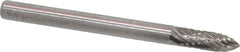 Atrax - 1/8" Cut Diam, 1/8" Shank Diam, Tree Head Double Cut Burr - Carbide, Point End, 3/8" LOC, 1-1/2" OAL - Americas Industrial Supply