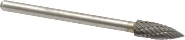 Atrax - 3/16" Cut Diam, 1/8" Shank Diam, Tree Head Double Cut Burr - Carbide, Point End, 1/2" LOC, 1-1/2" OAL - Americas Industrial Supply