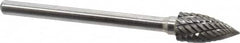 Atrax - 1/4" Cut Diam, 1/8" Shank Diam, Tree Head Double Cut Burr - Carbide, Point End, 1/2" LOC, 1-3/4" OAL - Americas Industrial Supply