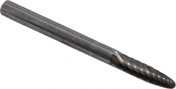 Atrax - 1/8" Cut Diam, 1/8" Shank Diam, Tree with Radius Head Single Cut Burr - Carbide, Radius End, 1/2" LOC, 1-1/2" OAL - Americas Industrial Supply