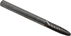 Atrax - 1/8" Cut Diam, 1/8" Shank Diam, Tree with Radius Head Single Cut Burr - Carbide, Radius End, 1/2" LOC, 1-1/2" OAL - Americas Industrial Supply