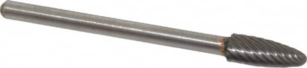 Atrax - 3/16" Cut Diam, 1/8" Shank Diam, Tree with Radius Head Single Cut Burr - Carbide, Radius End, 1/2" LOC, 1-1/2" OAL - Americas Industrial Supply