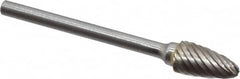 Atrax - 1/4" Cut Diam, 1/8" Shank Diam, Tree with Radius Head Single Cut Burr - Carbide, Radius End, 1/2" LOC, 1-3/4" OAL - Americas Industrial Supply