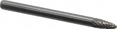 Atrax - 1/8" Cut Diam, 1/8" Shank Diam, Tree with Radius Head Double Cut Burr - Carbide, Radius End, 1/4" LOC, 1-1/2" OAL - Americas Industrial Supply