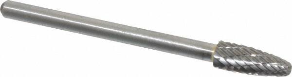 Atrax - 3/16" Cut Diam, 1/8" Shank Diam, Tree with Radius Head Double Cut Burr - Carbide, Radius End, 1/2" LOC, 1-1/2" OAL - Americas Industrial Supply