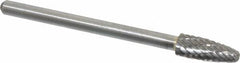Atrax - 3/16" Cut Diam, 1/8" Shank Diam, Tree with Radius Head Double Cut Burr - Carbide, Radius End, 1/2" LOC, 1-1/2" OAL - Americas Industrial Supply