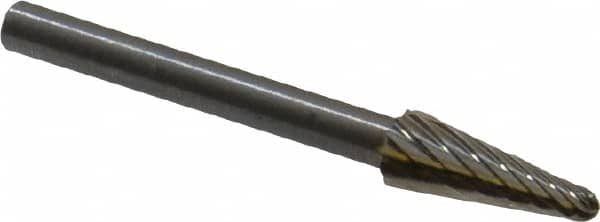 Atrax - 3/16" Cut Diam, 1/8" Shank Diam, Taper Head Single Cut Burr - Radius End, 1/2" LOC, 1-1/2" OAL - Americas Industrial Supply