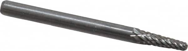 Atrax - 1/8" Cut Diam, 1/8" Shank Diam, Taper Head Double Cut Burr - Radius End, 3/8" LOC, 1-1/2" OAL - Americas Industrial Supply