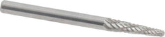 Atrax - 1/8" Cut Diam, 1/8" Shank Diam, Taper Head Double Cut Burr - Radius End, 1/2" LOC, 1-1/2" OAL - Americas Industrial Supply
