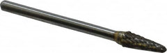 Atrax - 3/16" Cut Diam, 1/8" Shank Diam, Taper Head Double Cut Burr - Radius End, 1/2" LOC, 1-1/2" OAL - Americas Industrial Supply