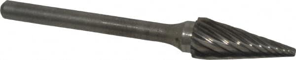 Atrax - 1/4" Cut Diam, 1/8" Shank Diam, Cone Head Single Cut Burr - Carbide, Point End, 1/2" LOC, 1-7/8" OAL - Americas Industrial Supply