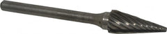 Atrax - 1/4" Cut Diam, 1/8" Shank Diam, Cone Head Single Cut Burr - Carbide, Point End, 1/2" LOC, 1-7/8" OAL - Americas Industrial Supply