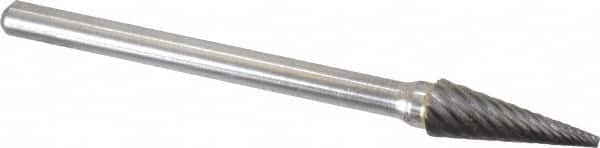 Atrax - 3/16" Cut Diam, 1/8" Shank Diam, Cone Head Double Cut Burr - Carbide, Point End, 1/2" LOC, 1-1/2" OAL - Americas Industrial Supply