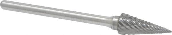 Atrax - 1/4" Cut Diam, 1/8" Shank Diam, Cone Head Double Cut Burr - Carbide, Point End, 1/2" LOC, 1-7/8" OAL - Americas Industrial Supply