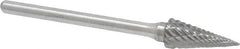Atrax - 1/4" Cut Diam, 1/8" Shank Diam, Cone Head Double Cut Burr - Carbide, Point End, 1/2" LOC, 1-7/8" OAL - Americas Industrial Supply