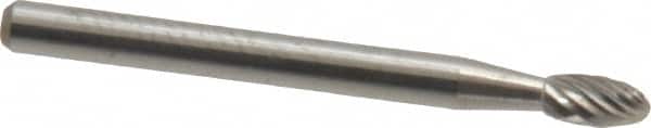 Atrax - 1/8" Cut Diam, 1/8" Shank Diam, Oval Head Single Cut Burr - Carbide, Radius End, 7/32" LOC, 1-1/2" OAL - Americas Industrial Supply