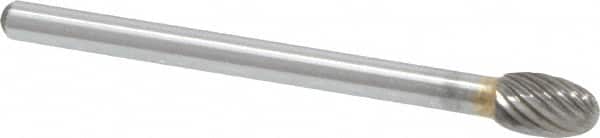 Atrax - 3/16" Cut Diam, 1/8" Shank Diam, Oval Head Single Cut Burr - Carbide, Radius End, 9/32" LOC, 1-1/2" OAL - Americas Industrial Supply