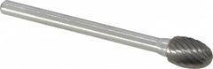 Atrax - 1/4" Cut Diam, 1/8" Shank Diam, Oval Head Single Cut Burr - Carbide, Radius End, 3/8" LOC, 1-5/8" OAL - Americas Industrial Supply