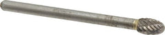 Atrax - 3/16" Cut Diam, 1/8" Shank Diam, Oval Head Double Cut Burr - Carbide, Radius End, 9/32" LOC, 1-1/2" OAL - Americas Industrial Supply