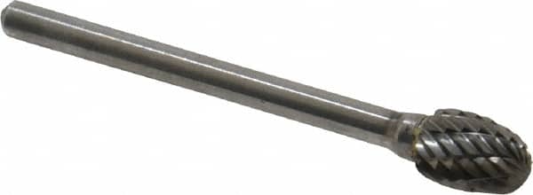 Atrax - 1/4" Cut Diam, 1/8" Shank Diam, Oval Head Double Cut Burr - Carbide, Radius End, 3/8" LOC, 1-5/8" OAL - Americas Industrial Supply