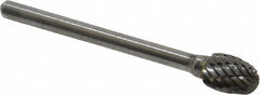 Atrax - 1/4" Cut Diam, 1/8" Shank Diam, Oval Head Double Cut Burr - Carbide, Radius End, 3/8" LOC, 1-5/8" OAL - Americas Industrial Supply