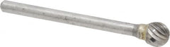 Atrax - 1/4" Cut Diam, 1/8" Shank Diam, Ball Head Single Cut Burr - Carbide, Radius End, 7/32" LOC, 1-1/2" OAL - Americas Industrial Supply