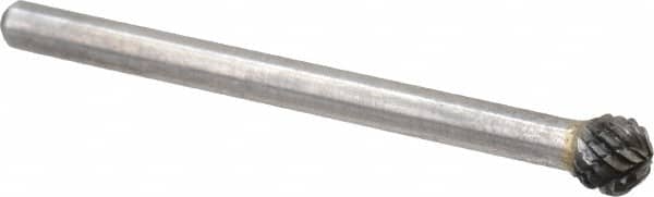 Atrax - 3/16" Cut Diam, 1/8" Shank Diam, Ball Head Double Cut Burr - Carbide, Radius End, 3/16" LOC, 1-1/2" OAL - Americas Industrial Supply
