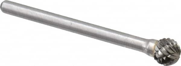 Atrax - 1/4" Cut Diam, 1/8" Shank Diam, Ball Head Double Cut Burr - Carbide, Radius End, 7/32" LOC, 1-1/2" OAL - Americas Industrial Supply