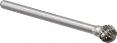 Atrax - 1/4" Cut Diam, 1/8" Shank Diam, Ball Head Double Cut Burr - Carbide, Radius End, 7/32" LOC, 1-1/2" OAL - Americas Industrial Supply