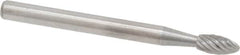 Atrax - 1/8" Cut Diam, 1/8" Shank Diam, Flame Head Single Cut Burr - Carbide, Radius End, 1/4" LOC, 1-1/2" OAL - Americas Industrial Supply