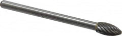 Atrax - 3/16" Cut Diam, 1/8" Shank Diam, Flame Head Single Cut Burr - Carbide, Radius End, 3/8" LOC, 1-1/2" OAL - Americas Industrial Supply