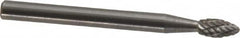 Atrax - 1/8" Cut Diam, 1/8" Shank Diam, Flame Head Double Cut Burr - Carbide, Radius End, 1/4" LOC, 1-1/2" OAL - Americas Industrial Supply