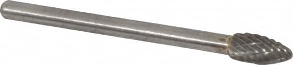 Atrax - 3/16" Cut Diam, 1/8" Shank Diam, Flame Head Double Cut Burr - Carbide, Radius End, 3/8" LOC, 1-1/2" OAL - Americas Industrial Supply