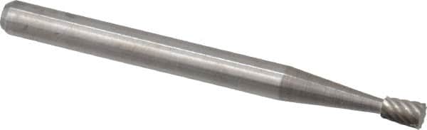 Atrax - 3/32" Cut Diam, 1/8" Shank Diam, Inverted Cone Head Single Cut Burr - Flat End, 3/16" LOC, 1-1/2" OAL - Americas Industrial Supply
