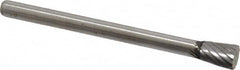 Atrax - 3/16" Cut Diam, 1/8" Shank Diam, Inverted Cone Head Single Cut Burr - Flat End, 1/4" LOC, 1-1/2" OAL - Americas Industrial Supply