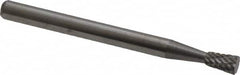 Atrax - 1/8" Cut Diam, 1/8" Shank Diam, Inverted Cone Head Double Cut Burr - Flat End, 3/16" LOC, 1-1/2" OAL - Americas Industrial Supply