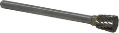 Atrax - 1/4" Cut Diam, 1/8" Shank Diam, Inverted Cone Head Double Cut Burr - Flat End, 1/4" LOC, 1-1/2" OAL - Americas Industrial Supply
