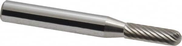 Atrax - 3/16" Cut Diam, 1/4" Shank Diam, Cylinder with Radius Head Single Cut Burr - Carbide, Radius End, 5/8" LOC, 2" OAL - Americas Industrial Supply