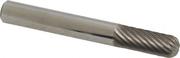 Atrax - 1/4" Cut Diam, 1/4" Shank Diam, Cylinder with Radius Head Single Cut Burr - Carbide, Radius End, 5/8" LOC, 2" OAL - Americas Industrial Supply