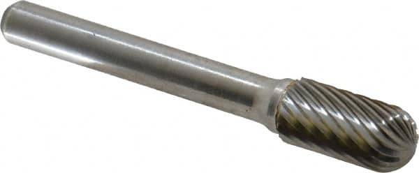 Atrax - 3/8" Cut Diam, 1/4" Shank Diam, Cylinder with Radius Head Single Cut Burr - Carbide, Radius End, 3/4" LOC, 2-1/2" OAL - Americas Industrial Supply