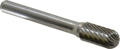 Atrax - 3/8" Cut Diam, 1/4" Shank Diam, Cylinder with Radius Head Single Cut Burr - Carbide, Radius End, 3/4" LOC, 2-1/2" OAL - Americas Industrial Supply