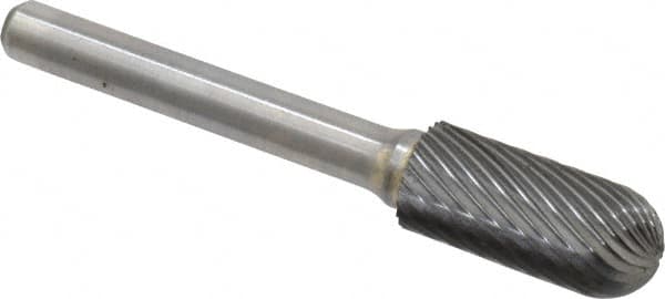 Atrax - 7/16" Cut Diam, 1/4" Shank Diam, Cylinder with Radius Head Single Cut Burr - Carbide, Radius End, 1" LOC, 2-3/4" OAL - Americas Industrial Supply