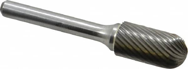 Atrax - 1/2" Cut Diam, 1/4" Shank Diam, Cylinder with Radius Head Single Cut Burr - Carbide, Radius End, 1" LOC, 2-3/4" OAL - Americas Industrial Supply