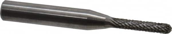 Atrax - 1/8" Cut Diam, 1/4" Shank Diam, Cylinder with Radius Head Double Cut Burr - Carbide, Radius End, 1/2" LOC, 2" OAL - Americas Industrial Supply