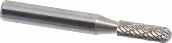 Atrax - 3/16" Cut Diam, 1/4" Shank Diam, Cylinder with Radius Head Double Cut Burr - Carbide, Radius End, 1/2" LOC, 2" OAL - Americas Industrial Supply