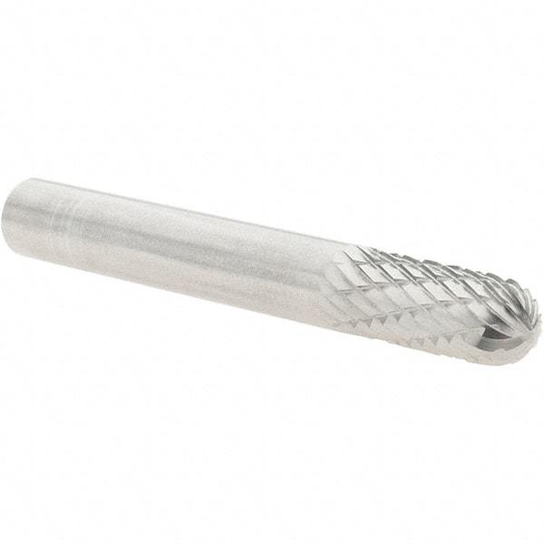 Atrax - 1/4" Cut Diam, 1/4" Shank Diam, Cylinder with Radius Head Double Cut Burr - Carbide, Radius End, 5/8" LOC, 2" OAL - Americas Industrial Supply