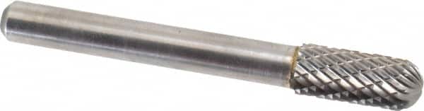Atrax - 5/16" Cut Diam, 1/4" Shank Diam, Cylinder with Radius Head Double Cut Burr - Carbide, Radius End, 3/4" LOC, 2-1/2" OAL - Americas Industrial Supply