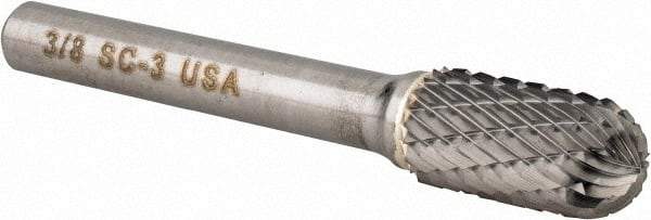 Atrax - 3/8" Cut Diam, 1/4" Shank Diam, Cylinder with Radius Head Double Cut Burr - Carbide, Radius End, 3/4" LOC, 2-1/2" OAL - Americas Industrial Supply